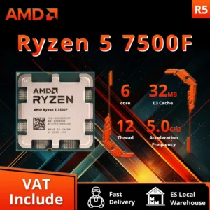 Processeur AMD Ryzen 5 7500F, 5GHz, 6 cœurs, 12 threads, 38 Mo, processeur de bureau, processeur AM5 CPU, processeur de jeu