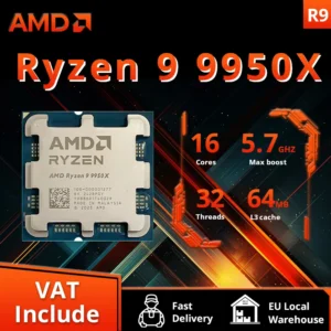 Processeur AMD Ryzen 9 9950X 16 cœurs 32 threads DDR5 4 nm L3=64 Mo 4,3 GHz 170 W Socket AM5 R9 9950X sans ventilateur