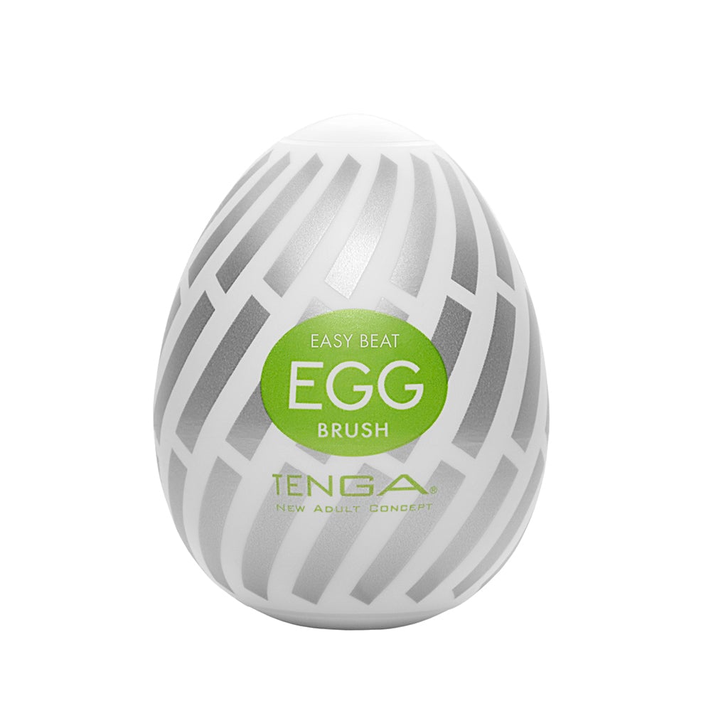 White textured egg-shaped product with green label and diagonal stripe pattern