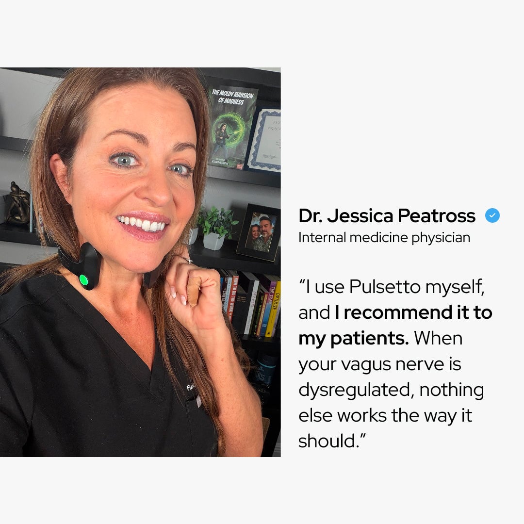 Female internal medicine physician Dr. Jessica Peatross smiling in professional office setting with bookshelves behind her