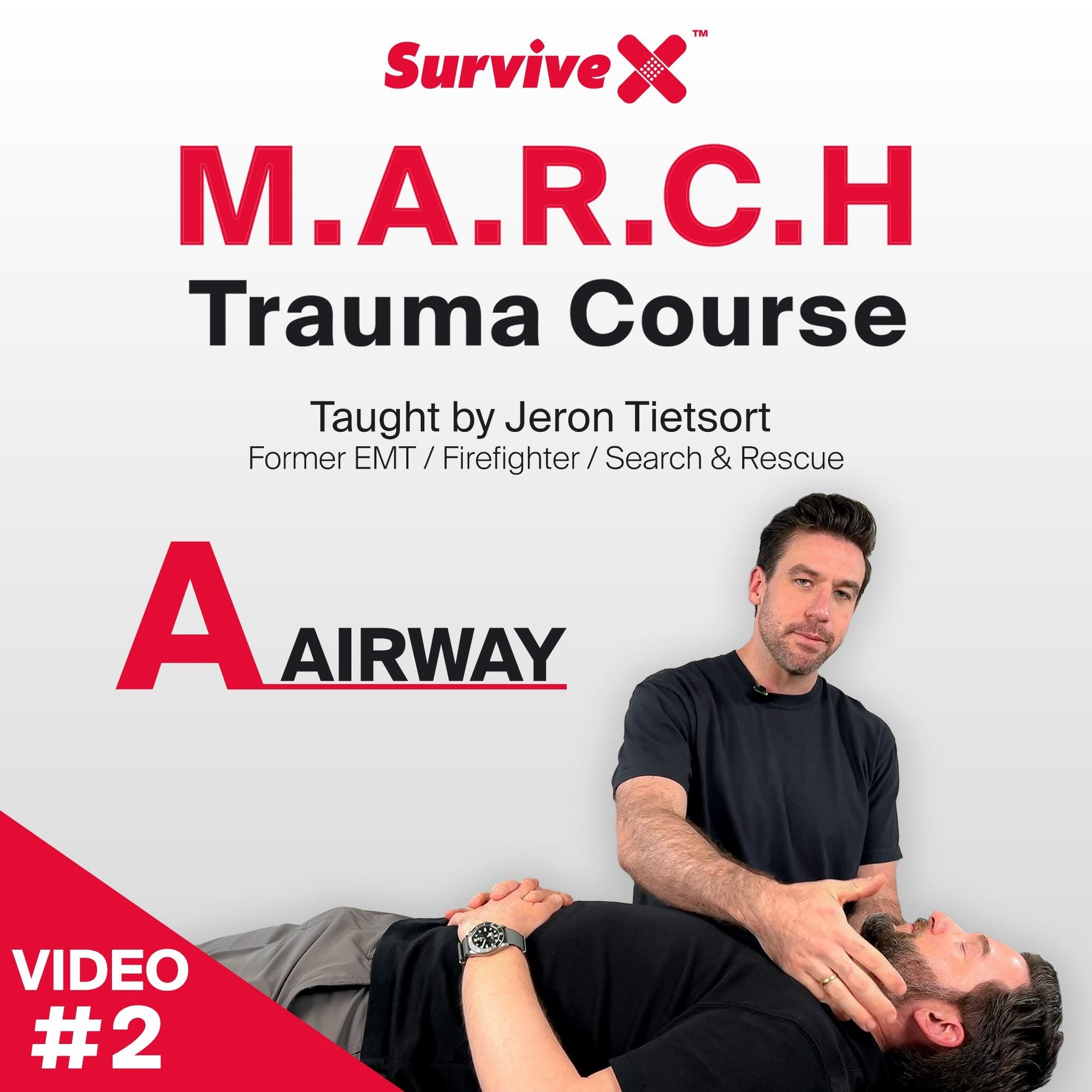 M.A.R.C.H Trauma Course showing airway assessment technique with instructor checking patient's neck and head position