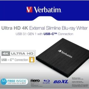 Verbatim 43888, Musta, Päältä, Kannettava tietokone, Blu-Ray DVD Combo, Serial ATA III, BD, BD-R, BD-R DL, CD, DVD