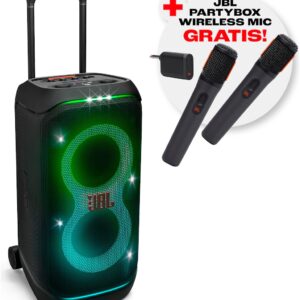 Party-Lautsprecher "JBL Set: PartyBox Stage 320 + Gratis-Mikrofon-Set (UVP 129,99€)", schwarz, B:39cm H:43cm T:73cm, Lautsprecher, Party-Lautsprecher