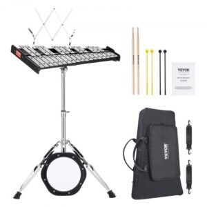 VEVOR 30 Note Glockenspiel Xylophone Bell Kit, Professional Percussion Instrument Set with Mallets, Drum Sticks, Music Stand,  8" Practice Pad, Adjust