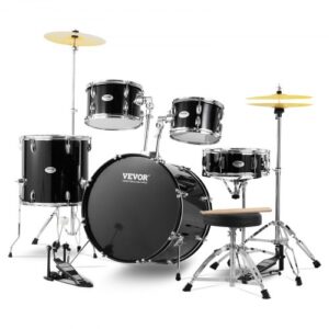 VEVOR Adult Drum Set, 5-Piece, 558.8 mm Complete Full Size Drum Kit with Bass Toms Snare Floor Drum Adjustable Throne Stands Cymbal Hi-Hat Pedal and D