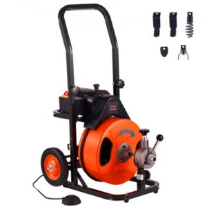 VEVOR Drain Cleaning Machine 50 FT x 1/2 Inch, Sewer Snake Machine Auto Feed, Drain Auger Cleaner with 4 Cutter & Air-Activated Foot Switch for 1" to