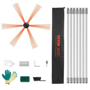 VEVOR 7 m Chimney Sweep Kit, w/ 7 Reinforced Nylon Flexible Rods, Ergonomic Chimney Cleaning Brush, 360-Degree Brush Chimney Cleaner, Rich Accessories