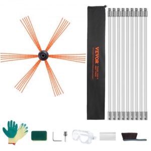 VEVOR 9 m Chimney Sweep Kit, w/ 9 Reinforced Nylon Flexible Rods, Ergonomic Chimney Cleaning Brush, 360-Degree Brush Chimney Cleaner, Rich Accessories