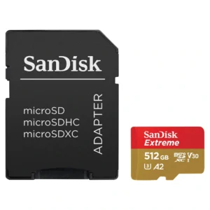 SanDisk Speicherkarte "microSDXC Extreme, Adapter, 1 Jahr RescuePRO Deluxe", bunt (rot, goldfarben), 512 GB, Speicherkarten, Speicherkarte