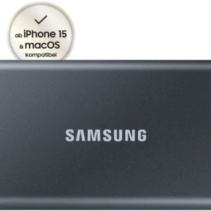 Samsung SSD-Festplatte "Portable SSD T7", grau, 2 TB, Schreibgeschwindigkeitmaximal 1000 MB/s Lesegeschwindigkeitmaximal 1050 MB/s, Festplatten, SSD-Festplatte