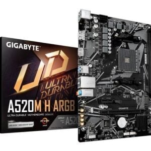 GIGABYTE A520M H ARGB Motherboard - Supports AMD Ryzen 5000 Series CPUs, up to 5100MHz DDR4 (OC), PCIe 3.0 x4 M.2, 1 GbE LAN, USB 3.2 Gen 1