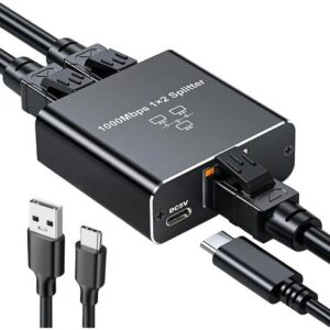 TORMATOR 1-zu-2-1000-mbit/s-ethernet-switch, 2-port-gigabit-rj45-lan-splitter Mit Usb-c-netzteil Für Computer, Hubs, Switches, Router Und Digitalfernseher