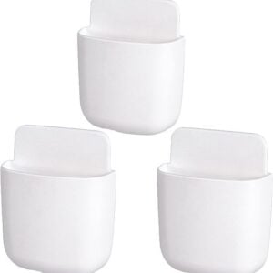 NO BRAND Set Di 3 Supporti Da Parete Per Riporre Oggetti: Supporto Per Telecomando, Vassoio Di Ricarica E Portapenne Per Casa/ufficio (bianco, Plastica Resistente)