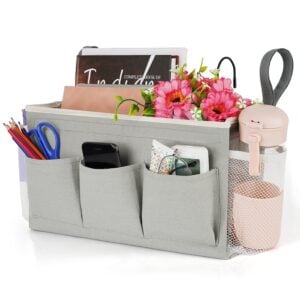 NO BRAND Organizer Da Comodino Con Cinghie Di Fissaggio E Portaborraccia, Adatto Per Case, Università, Dormitori E Sponde Del Lettino (grigio).